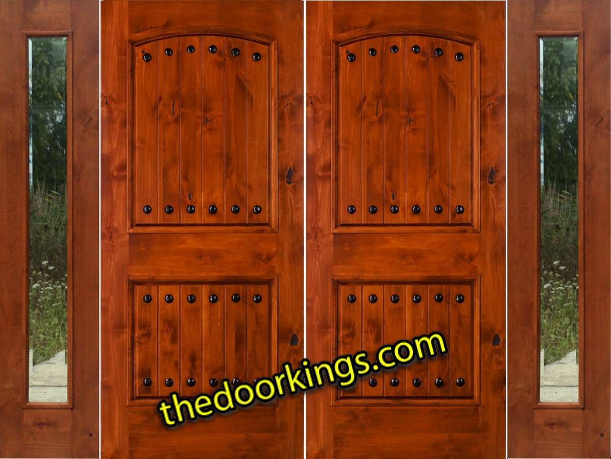 sw62 knotty alder double door with two bevel sidelites